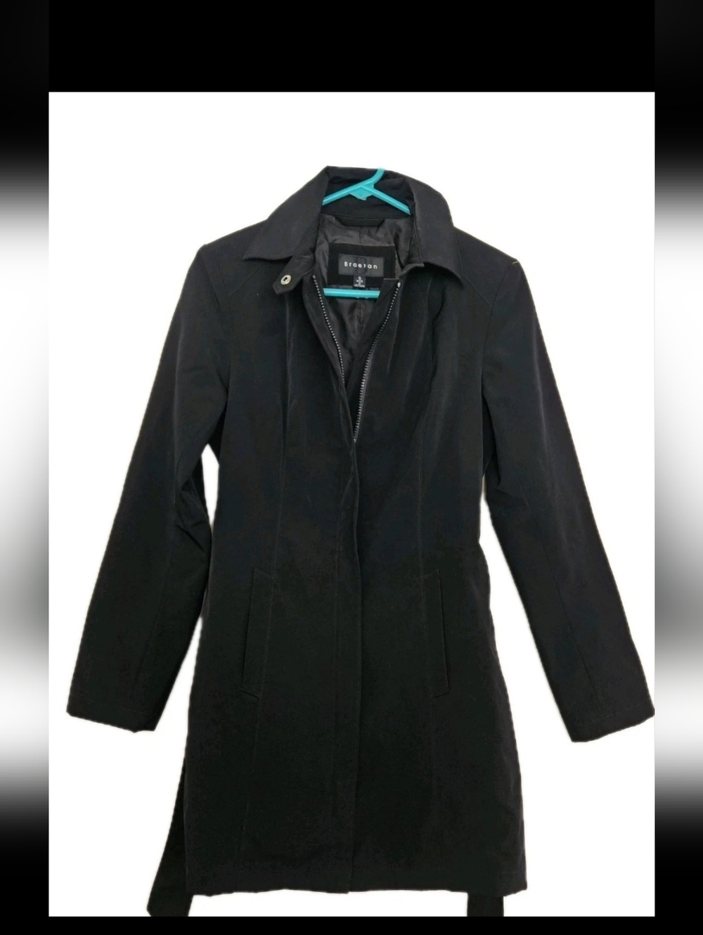 Braetan Women's Black Trench Coat Jacket Zip Front Lined Size Small Vietnam